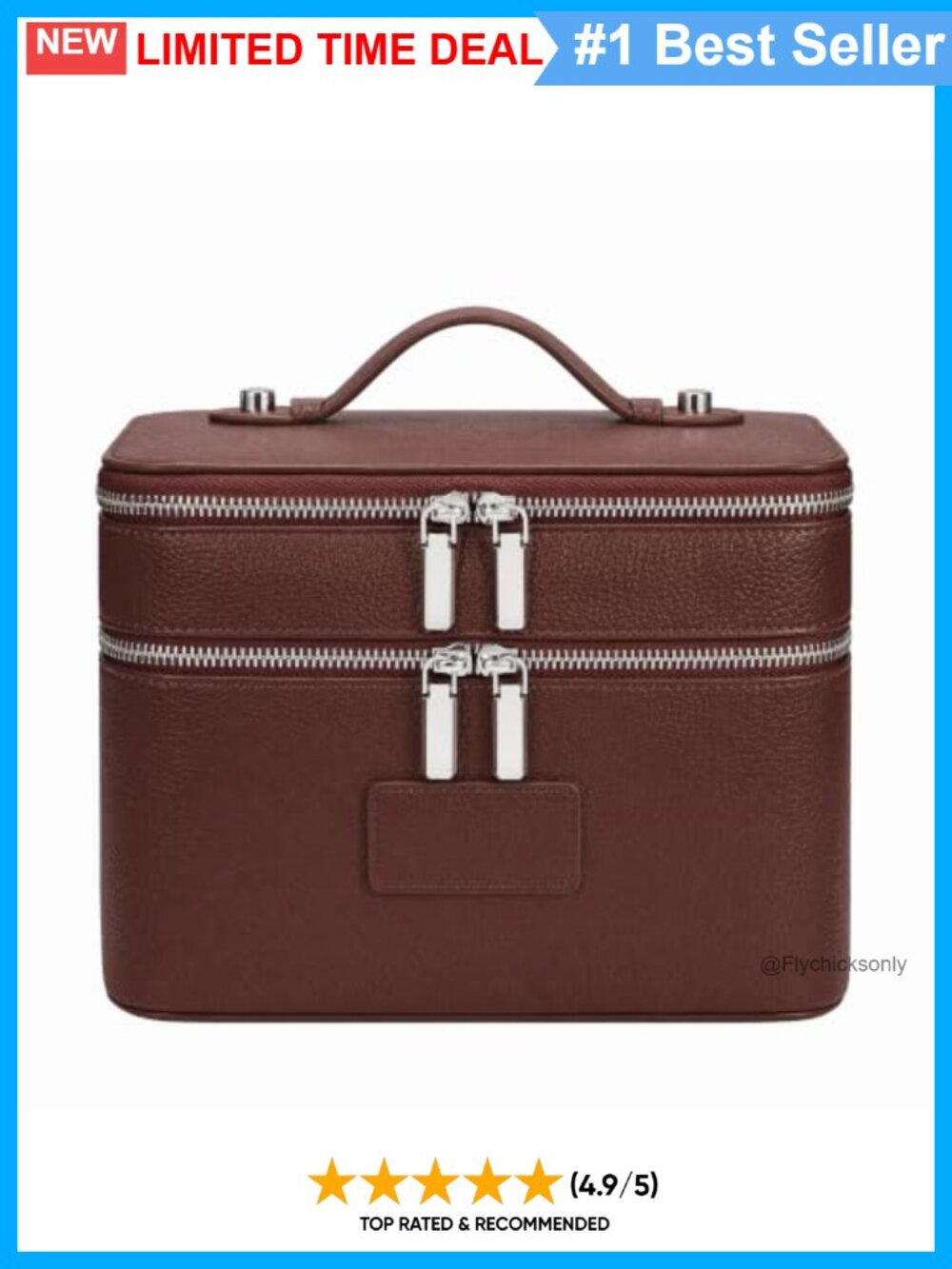Leather Double Layer Makeup Bag Large Travel Toiletry Case Cosmetic Organizer